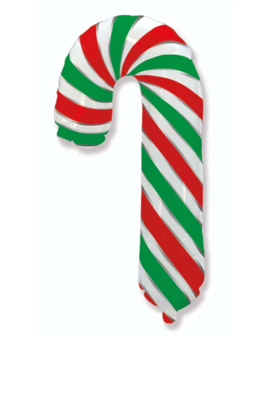 39" Large Red/White And Green Candy Cane Foil Balloon